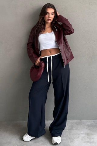 Madmext Lacivert Çift Bel Bantlı Wide Leg Kadın Pantolon Mg2551 Lacivert