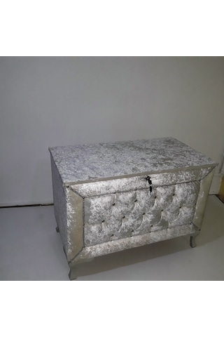 Çeyiz Sandık Kapitone Büyük Tek Model Krem Kadife Kumaş İçi Kırmı (322729965)