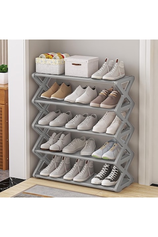 Jms 5 Katmanlı Ayakkabı Rafı X Şekli Ayakkabı Organizatörü Toz Geçirmez Depolama Rafı Galvanizli Çelik Kumaş Siyah