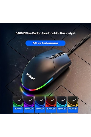 Philips SPK9304 USB Kablolu 6400DPI 6 Tuşlu RGB Aydınlatmalı Optik Gaming Mouse