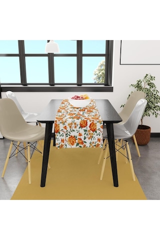 Orange Lotus Runner 140x45cm Ince Keten, Uluslararası Yıkama Ve Solmama Sertifikası Çok Renkli