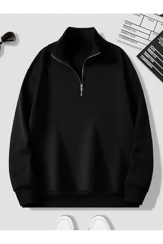 Altamira Unisex Dik Yaka Yarım Fermuarlı Oversize Sweatshirt 001