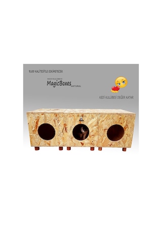 Kedi Kulübesi Profesyonel Magicboxes Natural Ahşap Kedi Evi 3'lü 37 x 36 x 93 CM