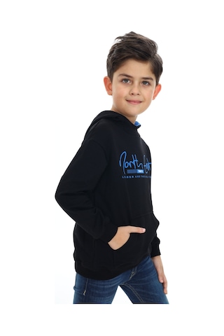 Toontoy Kids Toontoy Erkek Çocuk Relax Fit Kapüşonlu Cepli Hafif Düşük Omuz Baskılı Sweatshirt - 2 İplik Siyah