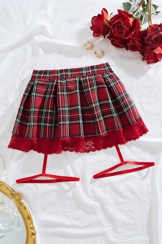 Merry See Pileli Dantelli Ekose Etek Jartiyer Detaylı Çok Renkli