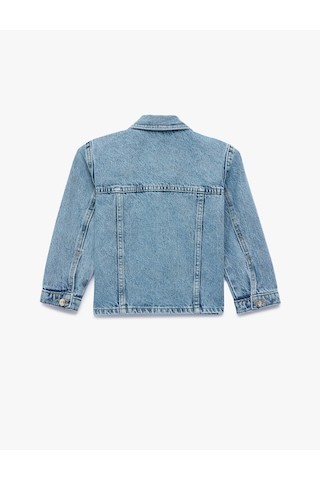 Koton Uzun Kollu Düğmeli Cepli Taş İşleme Detaylı Denim Ceket Orta İndigo 6smg60006ad