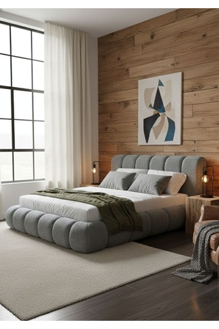Most Piatto Premium Bazalı Karyola Antrasit Bukle Kumaş 180x200 Cm. Yatak İçindir Evinize Teslim 180 x 200 CM