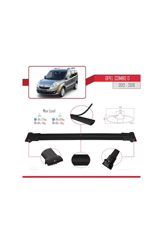Opel Combo D 2012-2018 Arası İle Uyumlu Fly Model Ara Atkı Tavan Barı Siyah 4 Adet Bar
