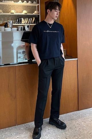 Erkek Dreamer Baskılı Oversize Tshirt Lacivert