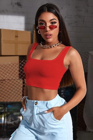 Beru Kadın Kırmızı Kalın Askılı Crop Top Büstiyer L