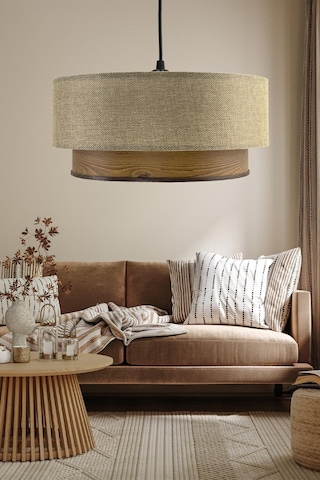 Hasır Kumbeji Ahşap Desenli Avize Bej