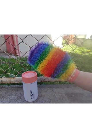 Gökkuşağı Çift Taraflı Örgü Lif Floş İpek Hamam Banyo Kesesi