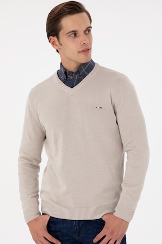 U.S. Polo Assn. Erkek Slim Fit V Yaka Taş Basic Kazak 50298283-VR049