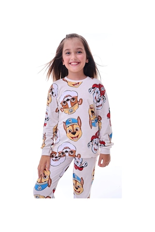 2'li Paw Patrol Ve Sevimli Sky Desenli Kız Çocuk Pijama Takımı Ekru