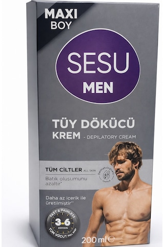 Sesu Men Tüy Dökücü Krem 200 Ml Maxi Boy Erkekler İçin Hızlı Etkili Depilasyon Kremi
