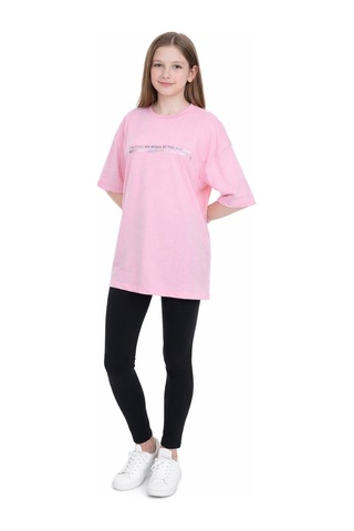 İrem Çocuk Giyim Kız Çocuk Önü Sırtı Together Yazı Tavşan Desenli Oversize Kalıp Pembe Renk Tişört Pembe