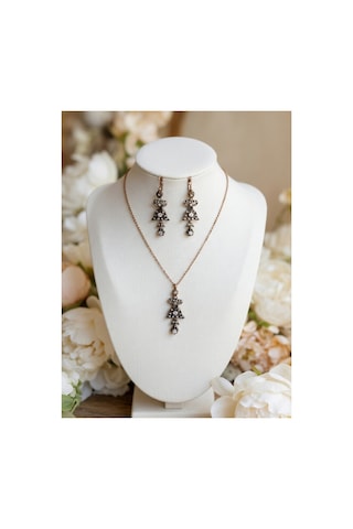 Zirkon Taşlı Küpe Ve Kolye Seti Otantik Tasarım Beyaz 79984911