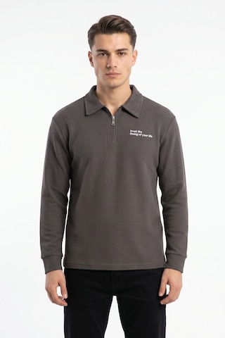 Opınıon Erkek Spor Polo Yaka Petek Dokulu Sweatshırt Bgl-st05442 Vizon