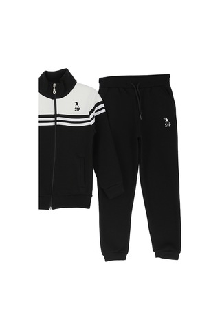 Erkek Çocuk Eşofman Takım-3 İplik Şardonlu-fermuarlı-hakim Yaka 12-16 Yaş 12381 Siyah