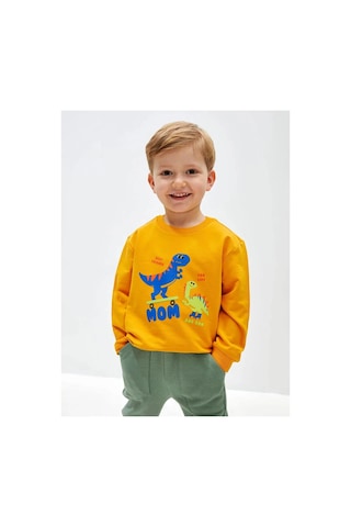 LC Waikiki Bisiklet Yaka Uzun Kollu Baskılı Erkek Bebek Sweatshirt Sarı