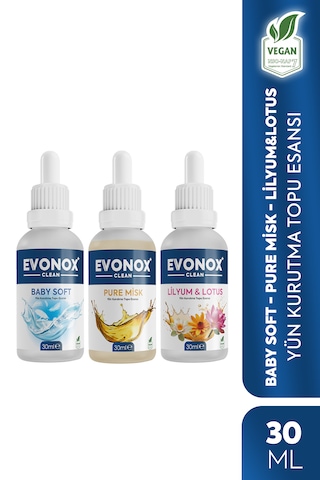 Clean Çamaşır Yün Kurutma Topu Esansı Koku Seti 30 Ml - 3 Adet Lilyumlotus + Pure Misk + Baby Soft 3'lü Set Clean Çamaşır Yün Kurutma Topu Esansı Koku Seti 30 Ml - 3 Adet Lilyumlotus + Pure Misk + Baby Soft 3'lü Set