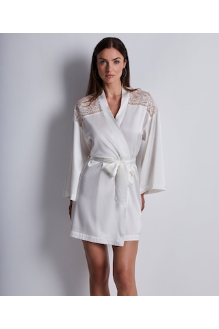 Aubade Midnight Whisper Kimono Zarif Seide Ve Dantel Detaylı Beyaz