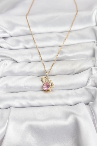 316l Çelik Zincir Gold Renk Pembe Kuğu Model Zirkon Taşlı Kadın Kolye