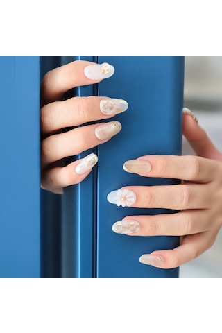 Takma Tırnak Beyaz Nail Art Kısa Oval 10'lu Tekrar Kullanılabilir El Yapımı Protez Takma Tırnak Ekov3025 S