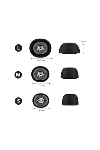 Galaxy Buds3 Pro / Buds4 Pro Uyumlu Üç Boyut Premium Yedek Silikon Kulaklık Uçları S, M, L Siyah