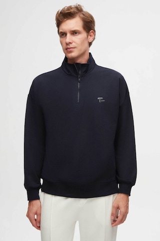 D's Damat Oversize Lacivert Düz Yarım Fermuarlı Pamuklu Mevsimlik Sweatshirt 2ECE25ORT2796 Lacivert