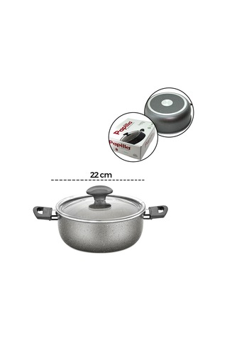 Granit Kaplamalı Derin Tencere 22 Cm Cam Kapak Şeffaf