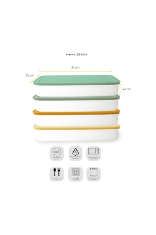 Fridgy+ 4'lü Buzdolabı Organizer Mikrodalga Ve Difrize Uygun Saklama Kabı 4x2,6lt-pastel