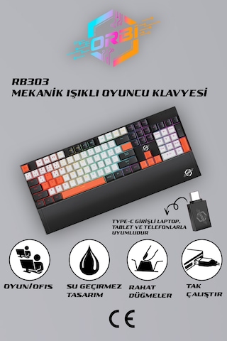 E-sport Uyumlu Ergonomik Bilek Destekli Türkçe Q Multimedya Rgb Blue Switch Oyuncu Klavye Rb303