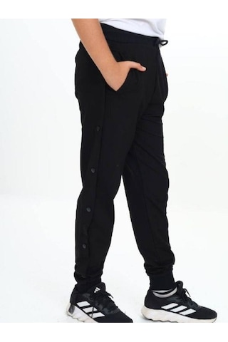 Çocuk Yanları Çıtçıtlı Paçaları Lastikli Eşofman Altı-14806 Siyah