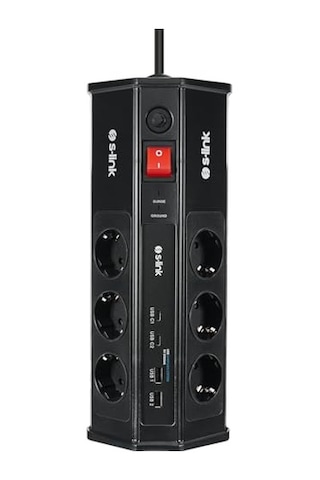 S-link Prz03 Prizhive 3 Metre 630 Joule 3x1.5mm 2xusb 2xtype C 2.4a/5v 250v 16a/3860w 6 Lı Akım Ve Çocuk Korumalı Priz, 16a Sigortalı Yıldırım Korumalı Priz