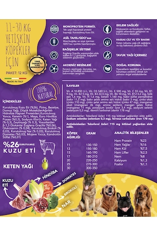Exclusion Monoprotein Düşük Tahıllı Kuzu Etli ve Narlı Orta Irk Yetişkin Köpek Maması 12 KG