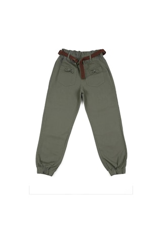Kadın Kahverengi Kemerli Bel Lastikli Haki Pantolon Haki