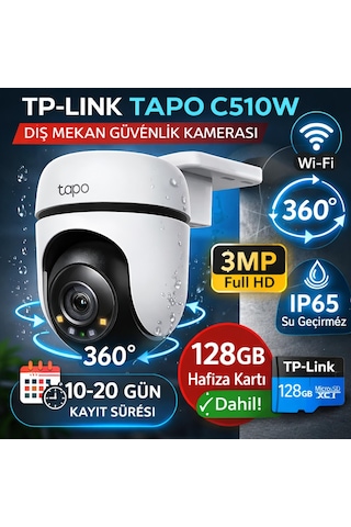 Tp-link Tapo C510w-128gb 2k 3mp 360 Wifi Dış Mekan Güvenlik Kamerası + 128gb Sd Kart Dahil Ip65 Su Geçirmez, Hareket Takip, Renkli Gece Görüşlü İnsan Algılama Kamera