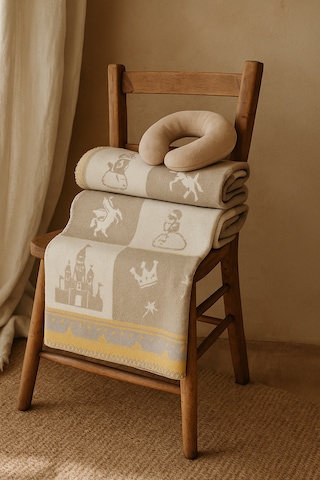 Bebek Battaniyesi + Boyunluk Kahverengi - Sarı - Ekru