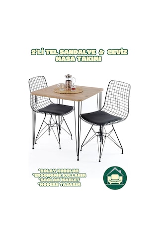 Ceviz 70x70 Cm Masa Tel Sandalyeli Masa Takımı Ceviz 70x70 Cm Masa Tel Sandalyeli Masa Takımı