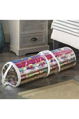 Yunboo Pvc Noel Paket Kağıdı Saklama Çantası, 100cm X 20cm, Şeffaf, Taşınabilir, 2 Tutamaklı, Üst Zipli, Büyük Kapasite Beyaz