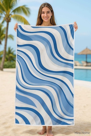 Unisex Desenli Baskılı Deniz Plaj Havlusu Dalga Desen 70x140 Cm - Seçenek: 26 Çok Renkli
