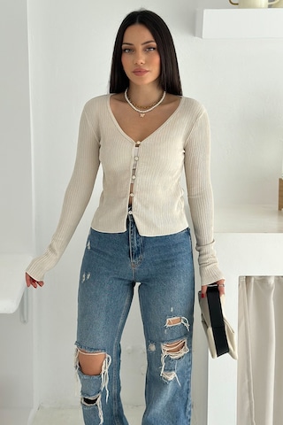 Noa & Noa Kadın Düğme Detaylı Fit Triko Bluz Zarif & Modern Stil Bej