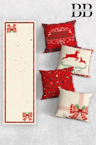 Belle Benoit Yılbaşı Baskılı Runner & Koltuk Kırlent Kılıfı Set