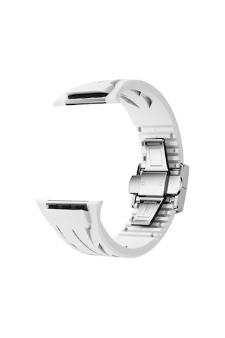 Apple Uyumlu, Watch  7 45mm Krd-127 Metal Tokalı Silikon Kordon-beyaz