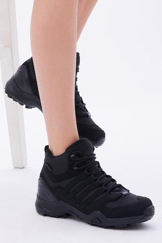 Rahat Kalıp Yanı Şerit Detaylı Bağcıklı Unisex Siyah Siyah Trekking Bot Tb242-0 Siyah Siyah