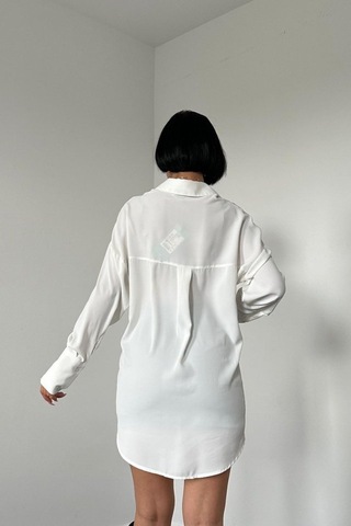 The İstanbul Beyaz Jesica Parçalı Bağcıklı Gömlek Beyaz