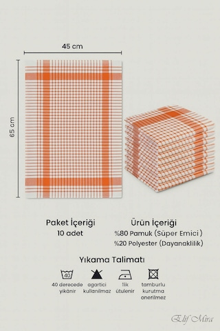10 Lu Lüks Mutfak Kurulama Bezi Seti 45x65 Cm Table Linen Turuncu