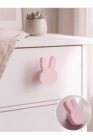 Tatlı Tavşan Dolap Kulpu - Salon ,mutfak, Cocuk Odası Kulp - Tekli Açık Pembe