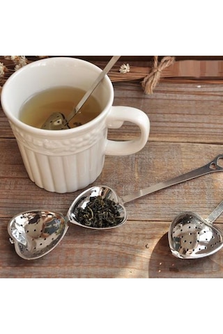 Sones 2 Adet Paslanmaz Çelik Pratik Kalp Şeklinde Çay Demleme Kaşığı Süzgeç